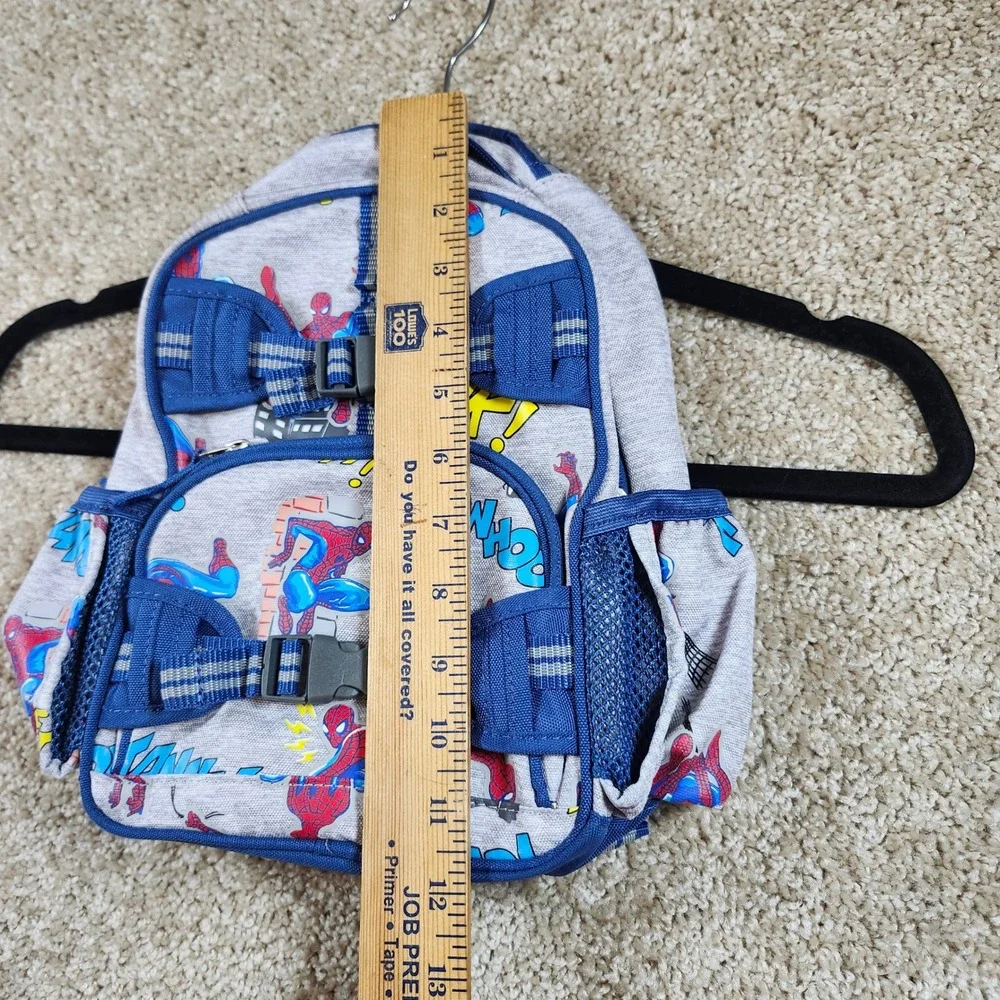 Pottery Barn Kids Backpack Spider-Man Comic Print Gray Blue Buckle Straps Small